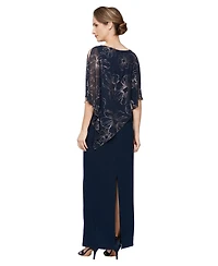 Sl Fashions Women's Long Foil Overlay Dress