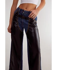 Nasty Gal Women's Straight Leg Denim Pu Mix Chap Jeans
