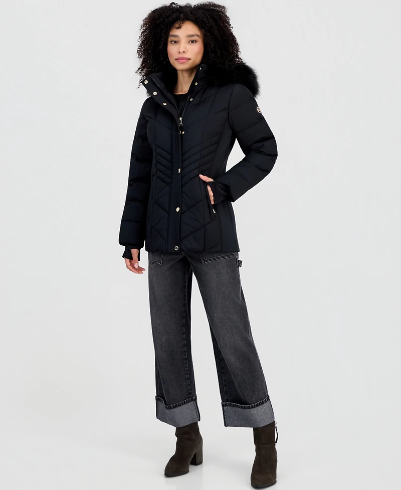 Michael Kors Women's Faux-Fur-Trim Hooded Puffer Coat