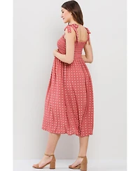 Hello Miz Maternity Floral Smocked Sleeveless Midi Dress with Adjustable Straps