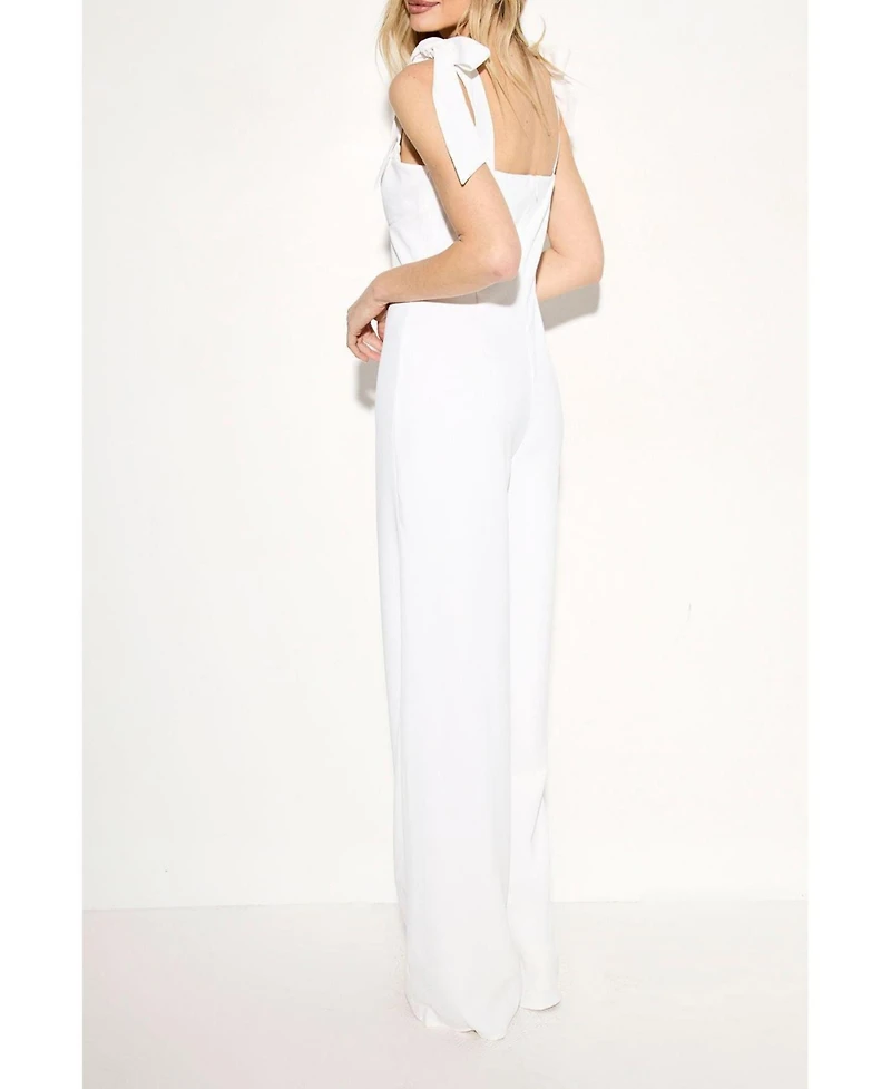 MissPap Women's Bow Shoulder Wide Leg Jumpsuit