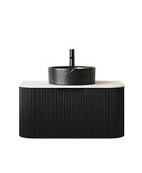 Sillysis Wall Mounted Bathroom Vanity with Sintered Stone Top, Ceramic Round Sink, Stripe Drawer