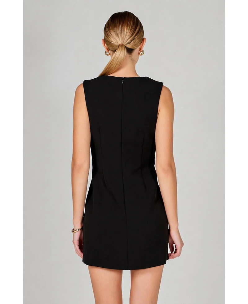 endless rose Women's Boat Neck Buttoned Mini Dress