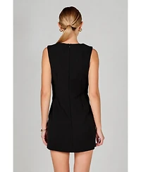 endless rose Women's Boat Neck Buttoned Mini Dress