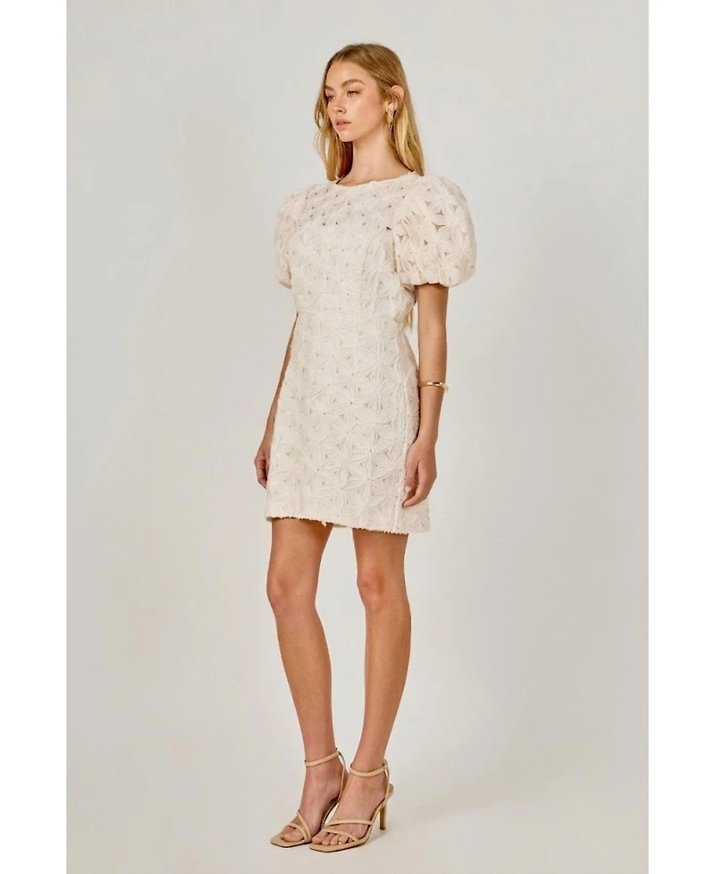 endless rose Women's Textured puff Sleeve mini Dress