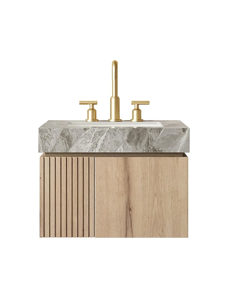 Sillysis Mounted Bathroom Vanity with Italian Sintered Stone Top, 3-Hole Ceramic Sink, Soft Close Storage Cabinet, Pre-assembled