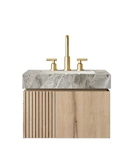 Sillysis Mounted Bathroom Vanity with Italian Sintered Stone Top, 3-Hole Ceramic Sink, Soft Close Storage Cabinet, Pre-assembled
