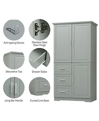 Busdays Tall and Wide Bathroom Office Storage Cabinet with Doors and Three Drawers