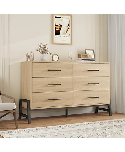 homfan 6 Dresser for Bedroom, 52" Wide Freestanding Wooden Closet Storage Chest Living Room, Entryway