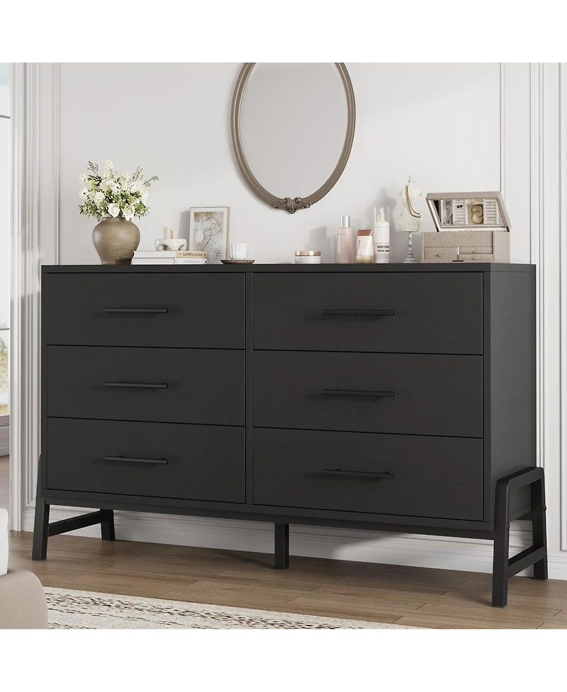 homfan 6 Dresser for Bedroom, 52" Wide Freestanding Wooden Closet Storage Chest Living Room, Entryway