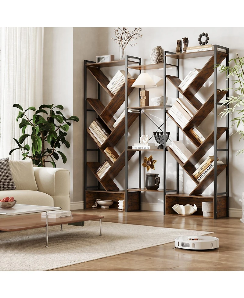 Gaomon Modern Triple 6-Tier Standing Bookshelf - 24 Open Display Shelves, Large Industrial Wooden Bookcase Storage Rack for Living Room, Home