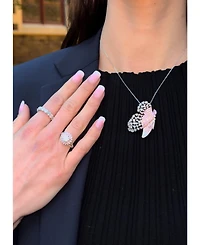 Suzy Levian New York Sterling Silver Cubic Zirconia Unique Double Halo Flower Proposal Ring