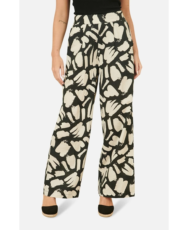Yumi Women's High Waisted Printed Wide Leg Trousers