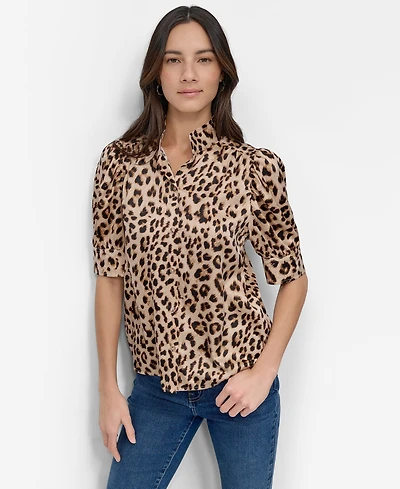 Dkny Jeans Petite Cotton Puff-Sleeve Button-Front Shirt