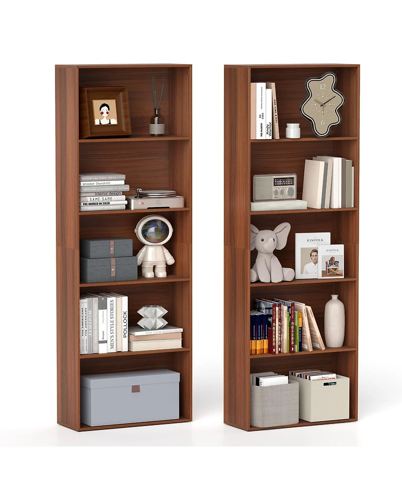 Gymax 2PCS 5-Tier Freestanding Open Bookshelf w/2 Anti-tipping Devices for Living Room