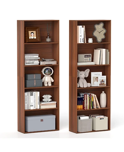 Gymax 2PCS 5-Tier Freestanding Open Bookshelf w/2 Anti-tipping Devices for Living Room