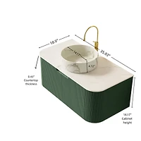 Sillysis Wall Mounted Bathroom Vanity with Sintered Stone Top, Round Ceramic Basin, Stripe Drawer Panel, Pre-assembled