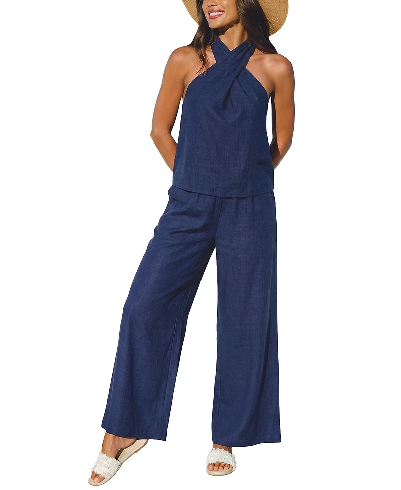Cupshe Women's Criss-Cross Halter Neck Tank Top and High-Waisted Wide Leg Pants Outfits