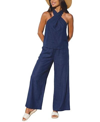 Cupshe Women's Criss-Cross Halter Neck Tank Top and High-Waisted Wide Leg Pants Outfits