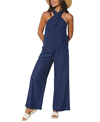 Cupshe Women's Criss-Cross Halter Neck Tank Top and High-Waisted Wide Leg Pants Outfits