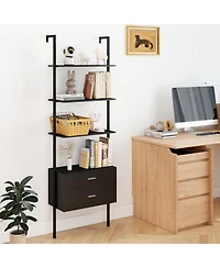 Gymax 2 Pcs Ladder Bookshelf With Storage Wall Mount Bookcase With 4 Open Shelves