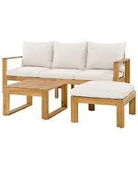 Asagikoiai 3-Piece Acacia Wood Outdoor Patio Sectional Sofa Set with Cushions and Ottoman