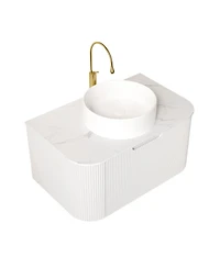 Sillysis Wall Mounted Bathroom Vanity with Sintered Stone Top, White Round Ceramic Sink, Striped Drawer