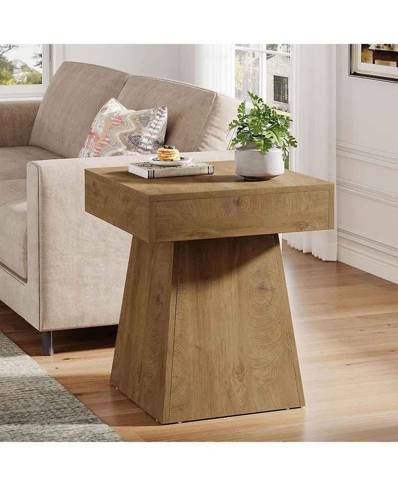Tribesigns Square Side Table, Farmhouse Small End Table with Wide Base, Rustic Small Nightstand Beside Bed