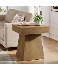 Tribesigns Square Side Table, Farmhouse Small End Table with Wide Base, Rustic Small Nightstand Beside Bed