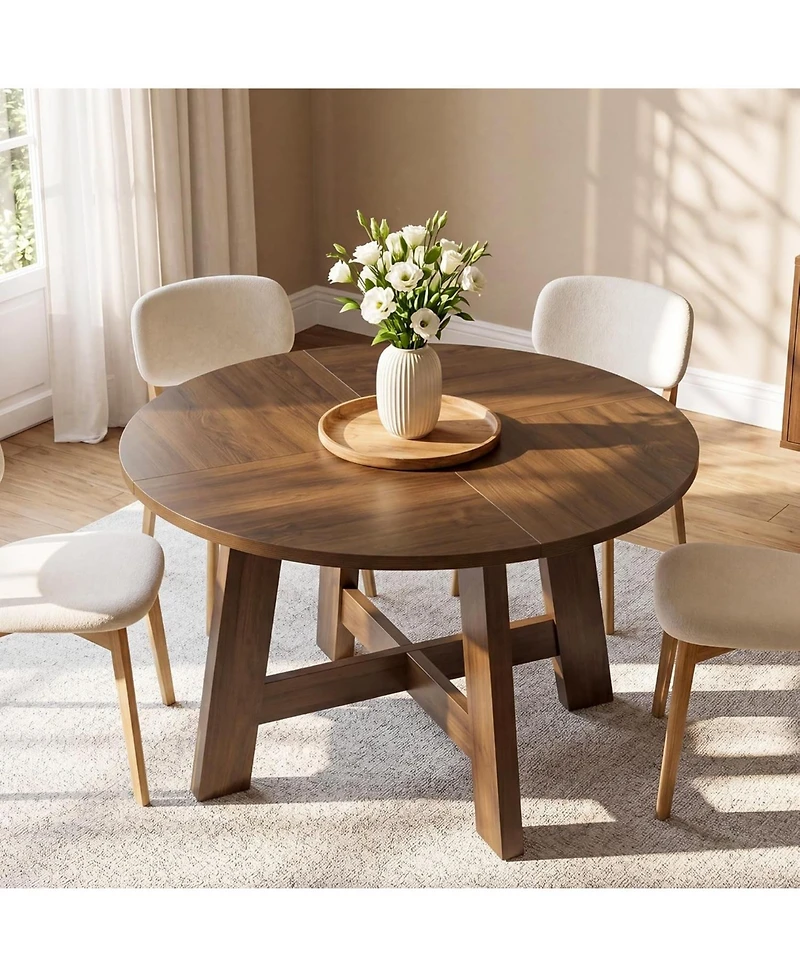 Tribesigns Round Dining Table for for 4-6 People, 47-Inch Circle Kitchen Table with Reinforced Cross Brace, Farmhouse Dining Room Furniture