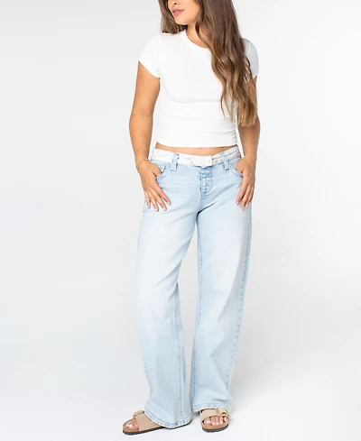 Celebrity Pink Juniors' Contrast-Waistband Wide-Leg Jeans
