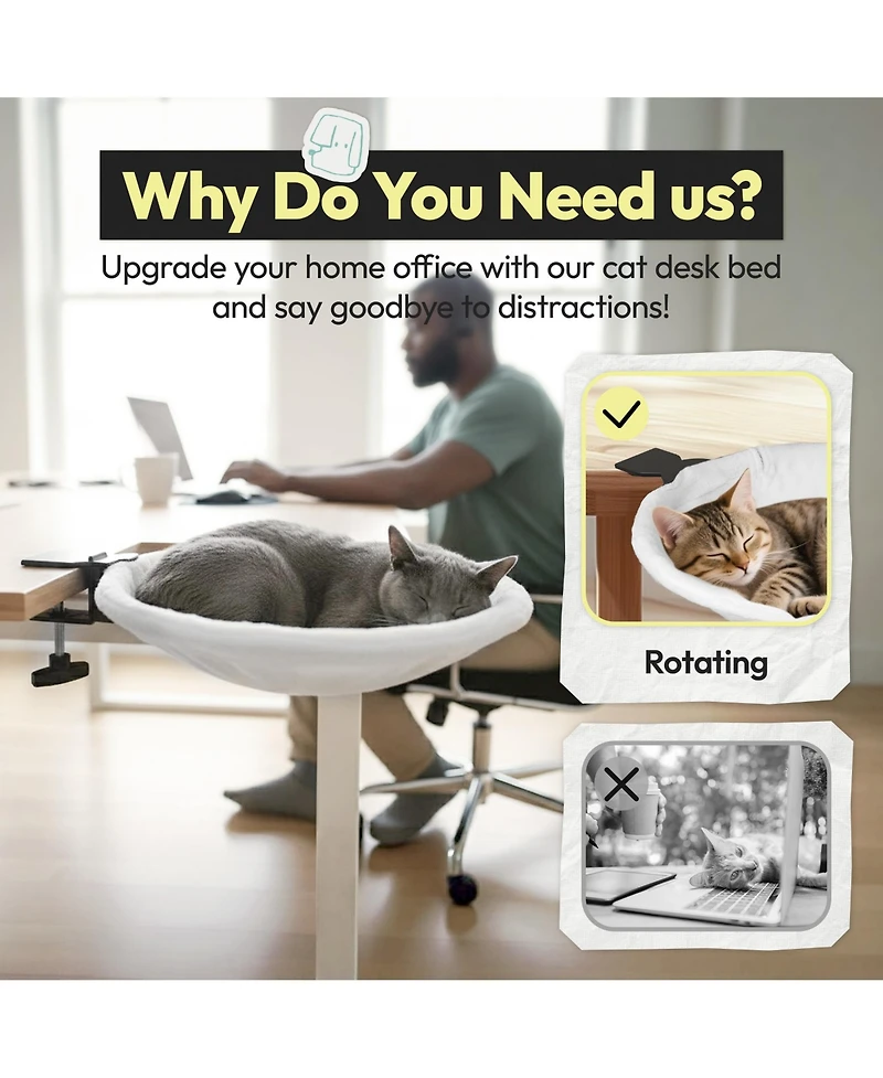 Ltmate Adjustable Cat Desk Bed, Sunken Design Cat Hammock, Supports Up to 50 lbs