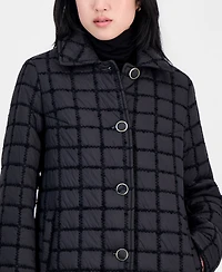 CeCe Women's Long Windowpane Quilted Coat