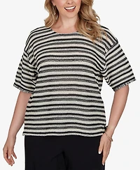 Ruby Rd. Plus Textured Stripe Fringe Sleeve T-Shirt
