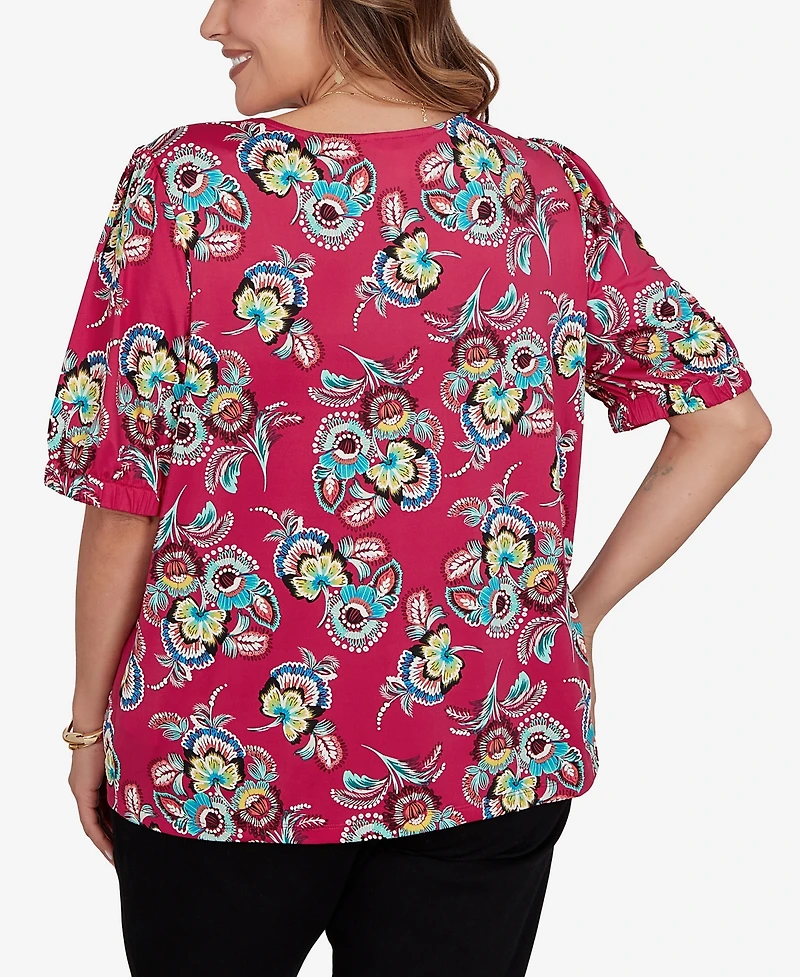 Ruby Rd. Plus Etched Floral Puff Print T-Shirt