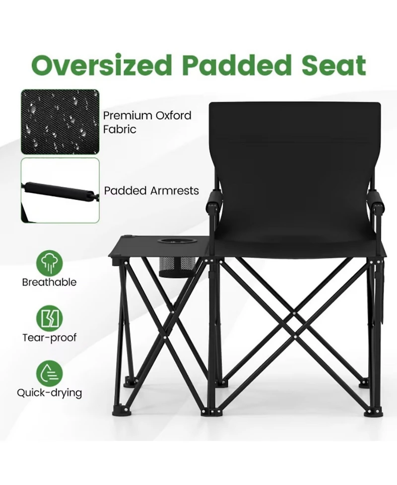 Yiortwo Oversized Camping Chair with Side Table, Cup Holder and Storage Pockets