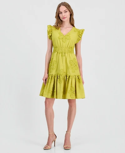 Anne Klein Women's Eyelet Embroidered Cotton A-Line Dress