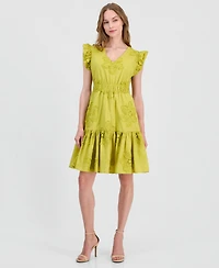 Anne Klein Women's Eyelet Embroidered Cotton A-Line Dress