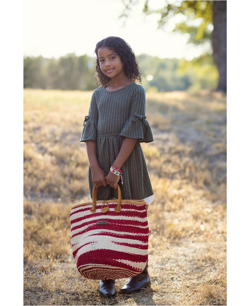 Sawa Sawa Crimson Courage Handwoven Red & White Sisal Straw Basket Tote