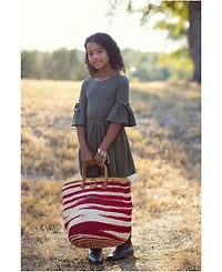 Sawa Sawa Crimson Courage Handwoven Red & White Sisal Straw Basket Tote