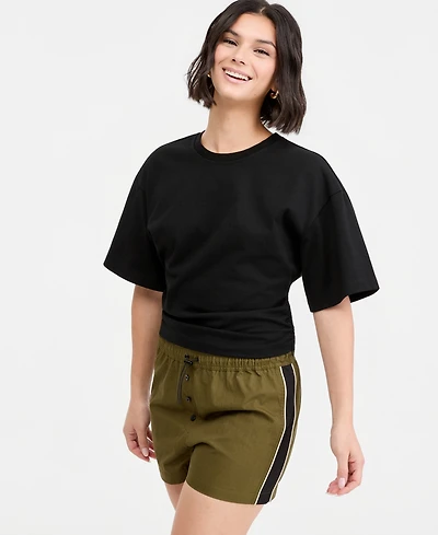 Bar Iii Women's Cotton Elbow-Sleeve Sculpted T-Shirt, Macy's Exclusive