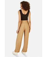 Yumi Women's Buckle Detail Wide Leg Pants