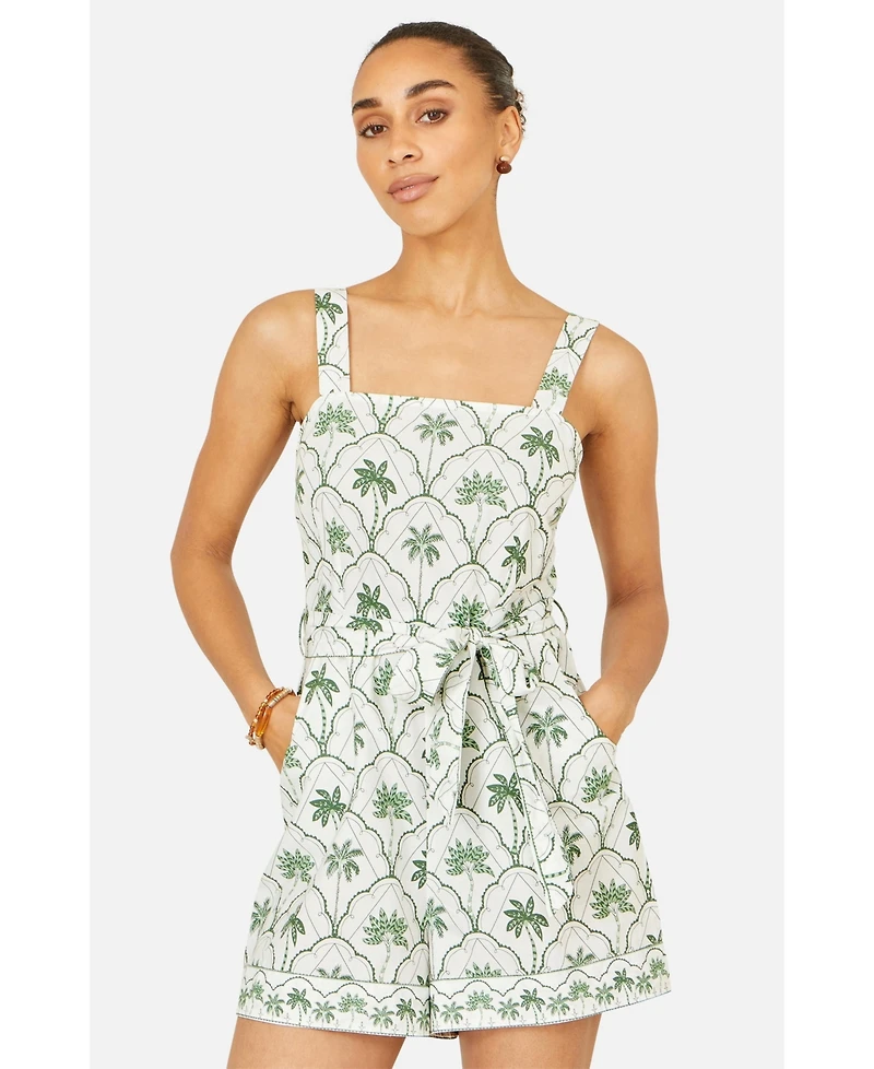Yumi Women's Palm Print Cotton Playsuit