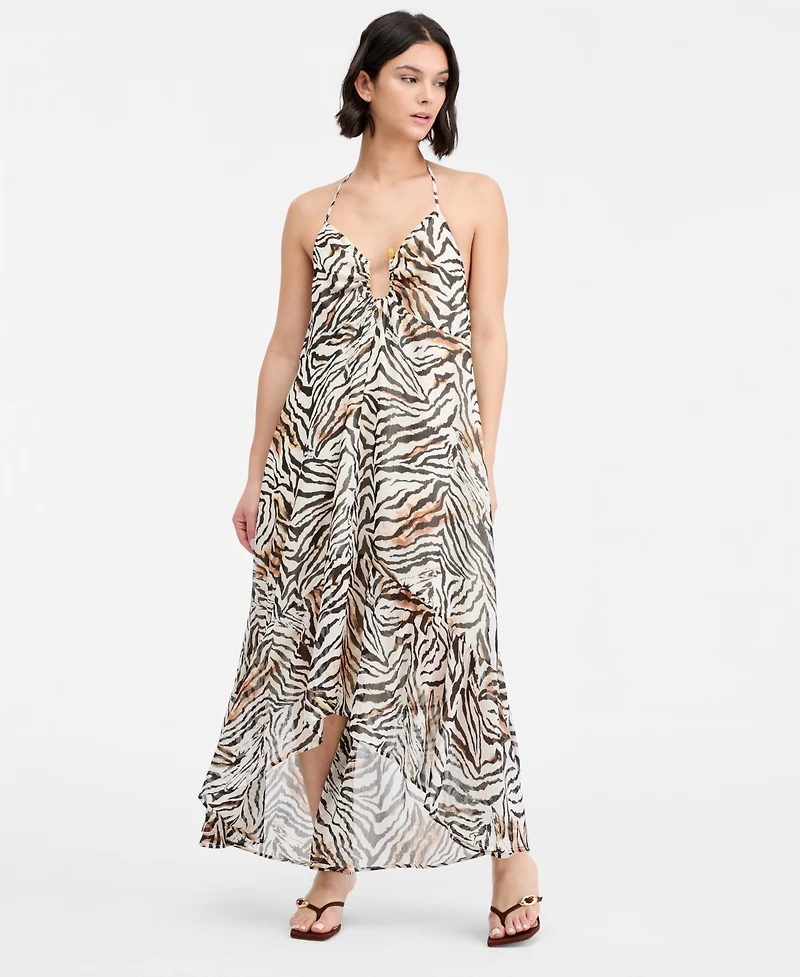 Bar Iii Women's Zebra Print Chiffon Halter High-Low Dress, Macy's Exclusive