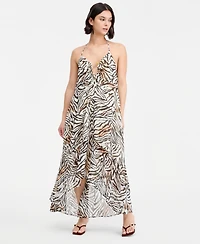 Bar Iii Women's Zebra Print Chiffon Halter High-Low Dress, Macy's Exclusive