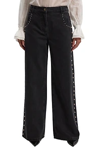 Karen Millen Women's Denim Studded Wide Leg Jeans