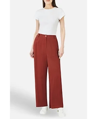 Yumi Women's Linen Mix Mid Rise Trousers