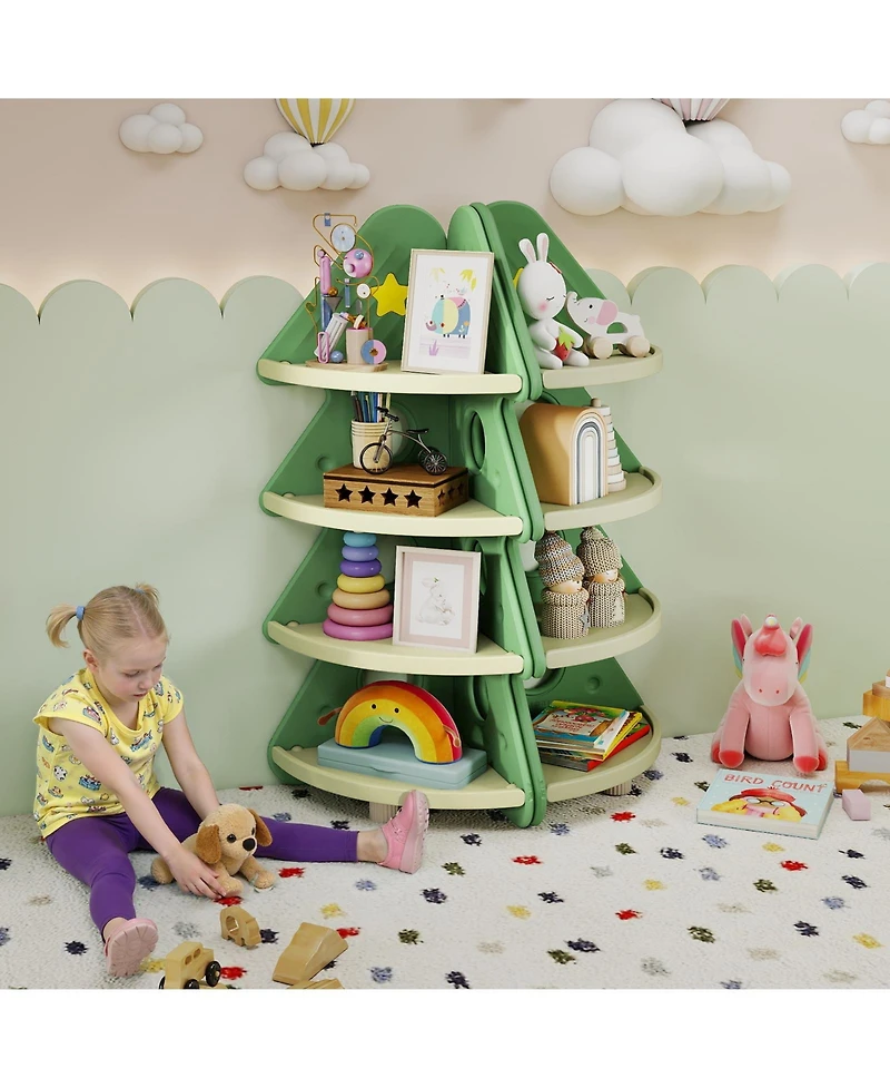 Gymax 4-Tier Tree Bookshelf w/Star Stickers for Kids Room Playroom Daycare and Nursery