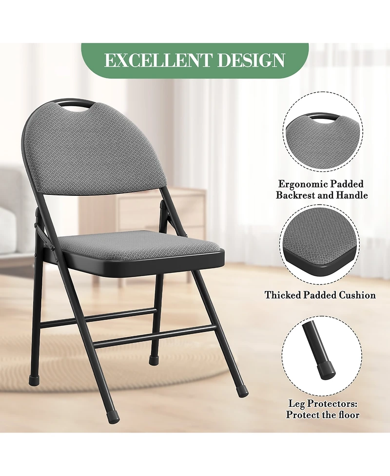 homfan 4 Piece Cushioned Folding Chairs with Ergonomic Wide Back, Reinforced Metal Frame and Nesting Stackable Design - Portable Seating for Events