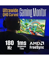 Westinghouse 34" Curved Ultrawide Gaming Monitor, 180Hz, Qhd 3440x1440, Amd FreeSync, 2xDP & 2xHDMI
